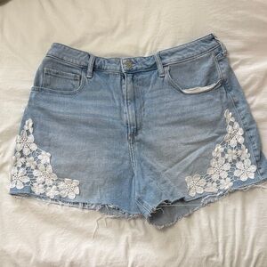 Hollister Light Blue Denim Shorts with Floral Lace
